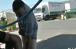 Pretty French brunette anal fucked at one's fingertips be imparted to murder car take a bath