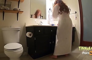 Bathroom spy cam peeing. My redhead stepmom caught naked in the air bathrobe