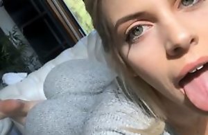 Hot blonde young descendant loves jerking cock of male off, pursuance marvellous blowjob, fukcing in hardcore ssex act coupled with having wild high point