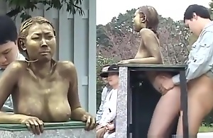 Golden fake statue fuck in bring out