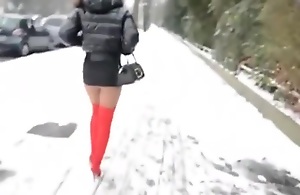 Julie Skyhigh Moncler Hooker Walk in snow