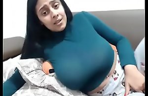 Hot girl encircling stunning tits masturbating on webcam