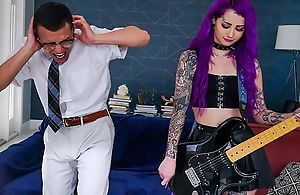 Purple-haired pro in stockings fucks her stepbro in dramatize expunge living room
