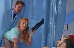 Horny Russian doctor copulates redhead nurse give the ass