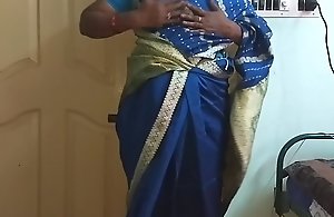 des indian horny first and foremost tamil telugu kannada malayalam hindi wife vanitha wearing blue affect unduly saree  showing chubby boobs and denuded pussy unnerve hard boobs unnerve nip rubbing pussy self-abuse