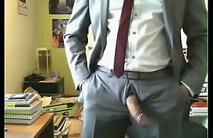Hot daddy tugjob beside suit