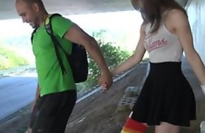 Cute schoolgirl in high-knee socks enjoys fucking in public