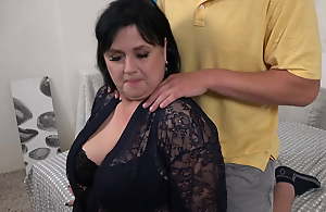 Busty on the up mature BBW sucks added to fucks young guy