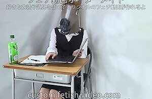 A female assignment worker crippling a horse mask.