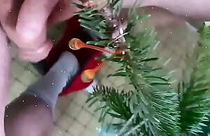double injections of Christmas tree decorations in dick with cumshot