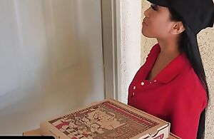 Pizza Delivery Asian Peer royalty Gets Stuck In The Window & She Has To Drag inflate 2 Scrubby Dicks - TeamSkeet
