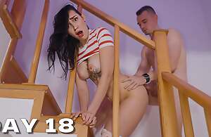 DAY 18 - Step mom stuck all round stairs watching on step son. Stepson fucks step mother and cum inside