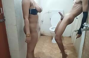 Bhabhi suddenly entry bathroom without stack the door   Hard-core sex .