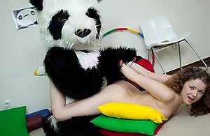 Free and easy sexy legal age teenager copulates with funny Panda