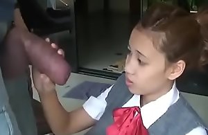 Asian schoolgirl opens yon far swell up immense cock